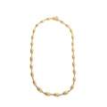 14Kt Yellow Gold Satin Oval Bead with White Gold Diamond Cut Bead Stations Necklace (25.10gr)